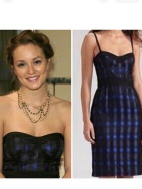 Diane Von Furstenberg Silk Lined Blue and Black Plaid Dress Size 6 New